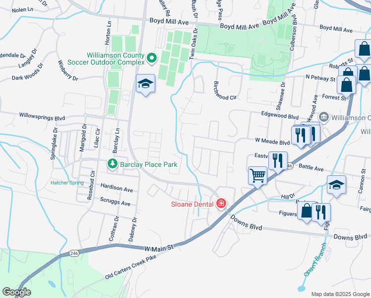 map of restaurants, bars, coffee shops, grocery stores, and more near 1217 Mallard Drive in Franklin
