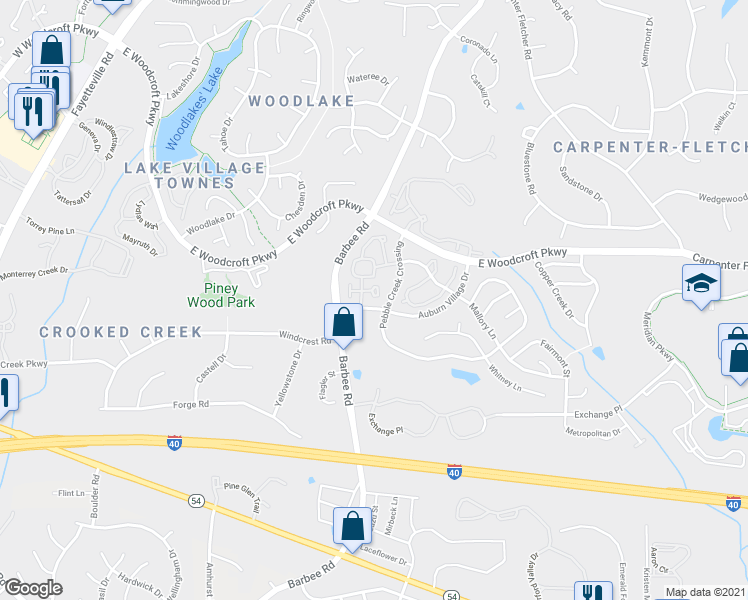 map of restaurants, bars, coffee shops, grocery stores, and more near 1218 Maroon Drive in Durham