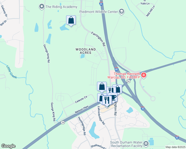 map of restaurants, bars, coffee shops, grocery stores, and more near 1041 Zelkova Lane in Chapel Hill