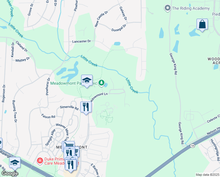 map of restaurants, bars, coffee shops, grocery stores, and more near 101 Park Bluff Drive in Chapel Hill