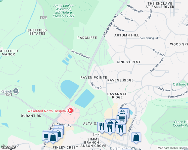 map of restaurants, bars, coffee shops, grocery stores, and more near 10454 Dapping Drive in Raleigh