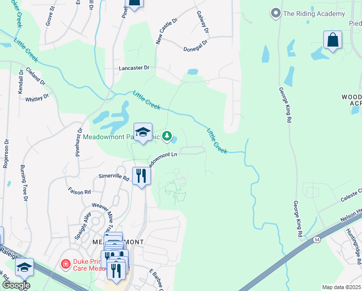 map of restaurants, bars, coffee shops, grocery stores, and more near 101 Park Bluff Drive in Chapel Hill