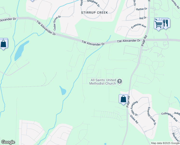 map of restaurants, bars, coffee shops, grocery stores, and more near 217 Brier Summit Place in Durham