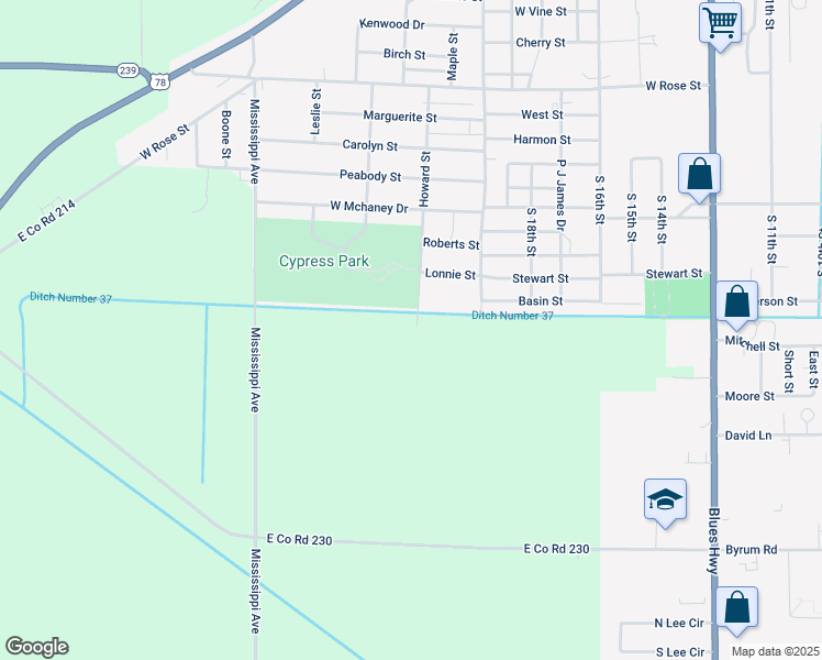 map of restaurants, bars, coffee shops, grocery stores, and more near 1300 Howard Street in Blytheville