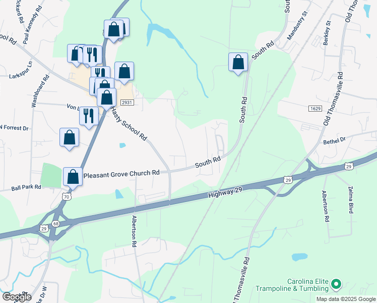 map of restaurants, bars, coffee shops, grocery stores, and more near 112 Donvic Drive in High Point