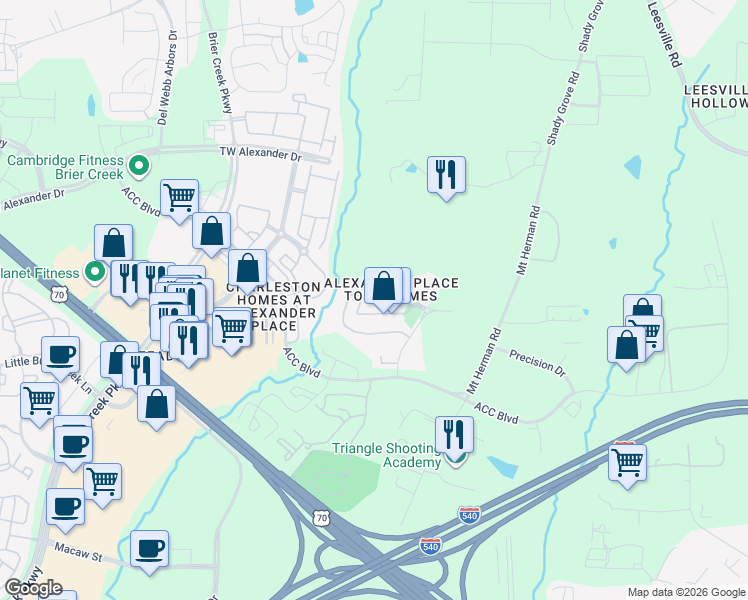 map of restaurants, bars, coffee shops, grocery stores, and more near 7847 Spungold Street in Raleigh