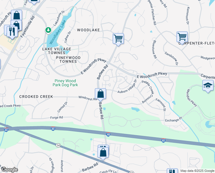 map of restaurants, bars, coffee shops, grocery stores, and more near 1131 Vermillion Drive in Durham