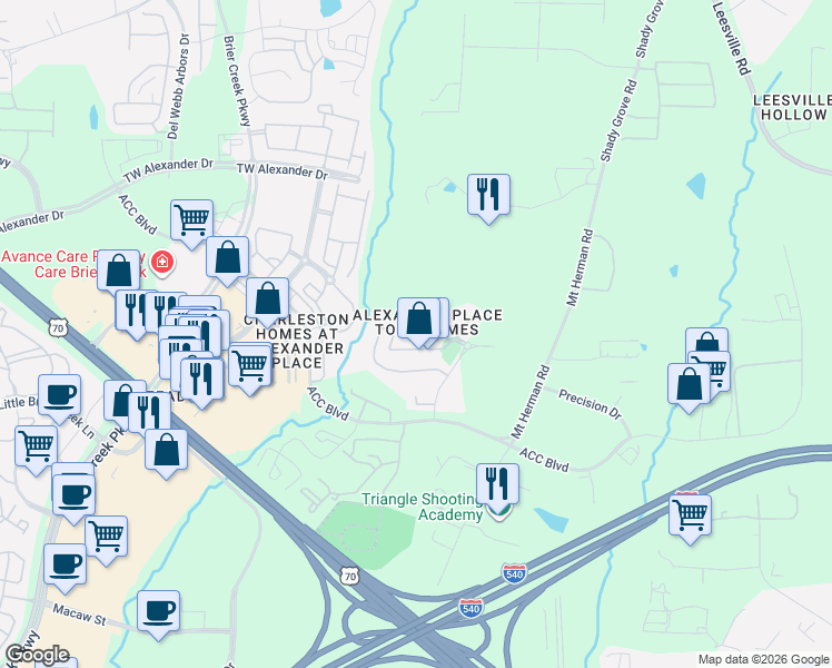 map of restaurants, bars, coffee shops, grocery stores, and more near 7847 Spungold Street in Raleigh