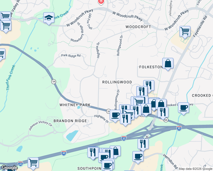 map of restaurants, bars, coffee shops, grocery stores, and more near 4 Kersey Court in Durham
