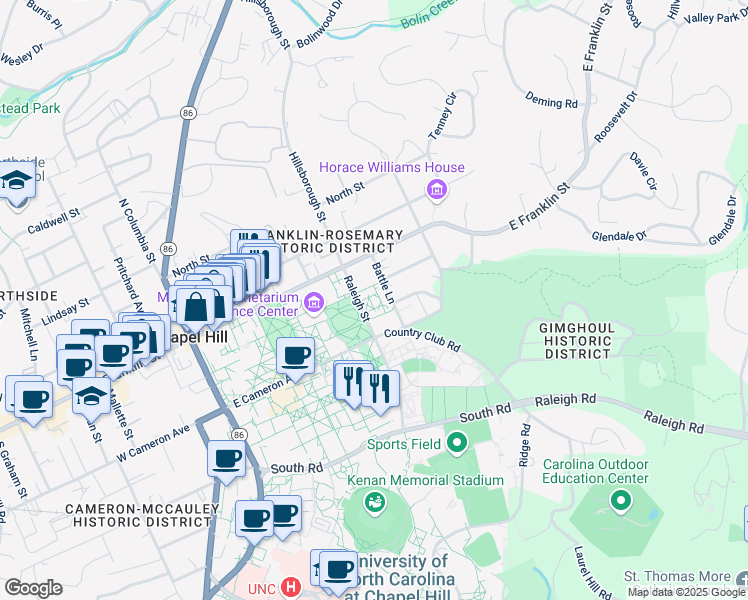 map of restaurants, bars, coffee shops, grocery stores, and more near in Chapel Hill