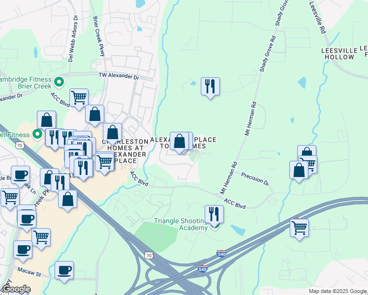 map of restaurants, bars, coffee shops, grocery stores, and more near 7847 Spungold Street in Raleigh