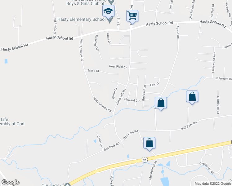 map of restaurants, bars, coffee shops, grocery stores, and more near 6 Grace Drive in Thomasville