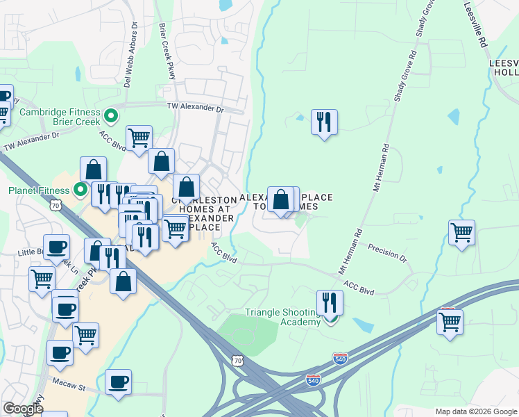 map of restaurants, bars, coffee shops, grocery stores, and more near 7752 Winners Edge Street in Raleigh