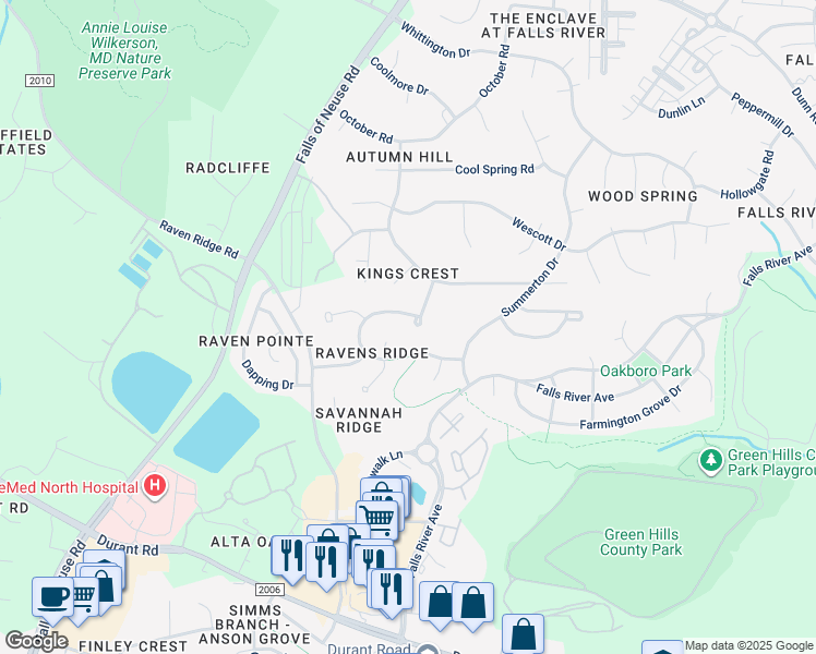 map of restaurants, bars, coffee shops, grocery stores, and more near 1405 Kings Lassiter Way in Raleigh