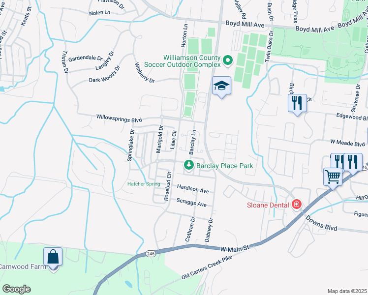 map of restaurants, bars, coffee shops, grocery stores, and more near 304 Cullman Court in Franklin