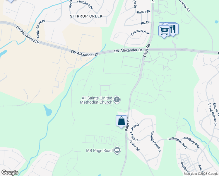 map of restaurants, bars, coffee shops, grocery stores, and more near 1100 Felman Road in Morrisville
