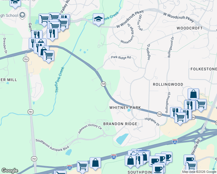 map of restaurants, bars, coffee shops, grocery stores, and more near 4703 Squirrel Hollow Lane in Durham