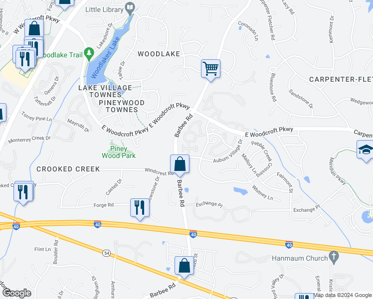 map of restaurants, bars, coffee shops, grocery stores, and more near 1127 Vermillion Drive in Durham
