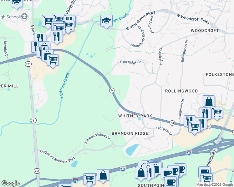 map of restaurants, bars, coffee shops, grocery stores, and more near 4703 Squirrel Hollow Lane in Durham