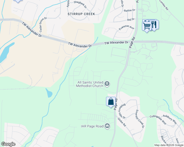 map of restaurants, bars, coffee shops, grocery stores, and more near 1109 Sycaten Street in Durham