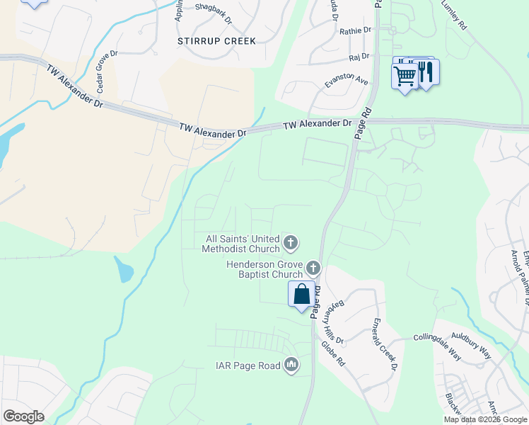 map of restaurants, bars, coffee shops, grocery stores, and more near 1109 Sycaten Street in Durham