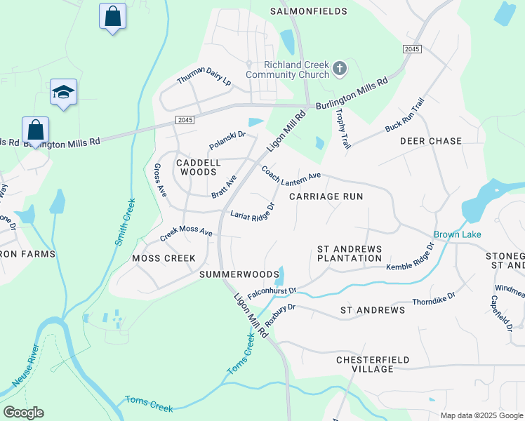 map of restaurants, bars, coffee shops, grocery stores, and more near 3135 Lariat Ridge Drive in Wake Forest