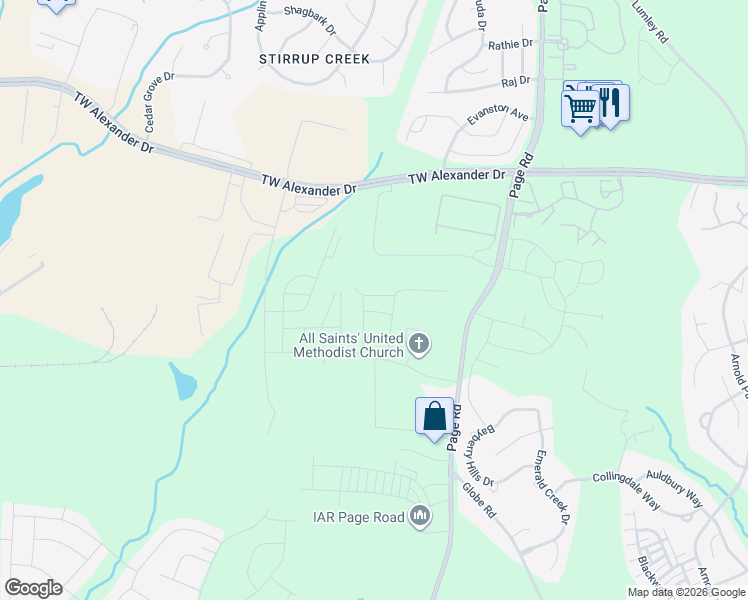 map of restaurants, bars, coffee shops, grocery stores, and more near 1109 Sycaten Street in Durham