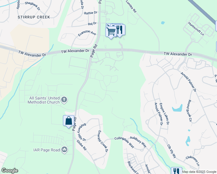map of restaurants, bars, coffee shops, grocery stores, and more near 1004 Excite Avenue in Morrisville