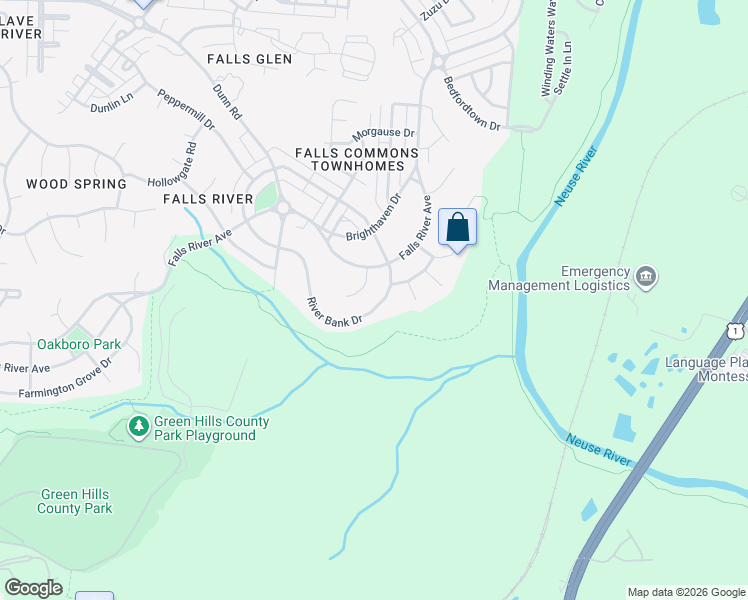 map of restaurants, bars, coffee shops, grocery stores, and more near 10029 River Bank Drive in Raleigh