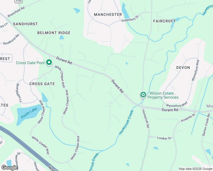 map of restaurants, bars, coffee shops, grocery stores, and more near 12603-12851 Durant Road in Raleigh
