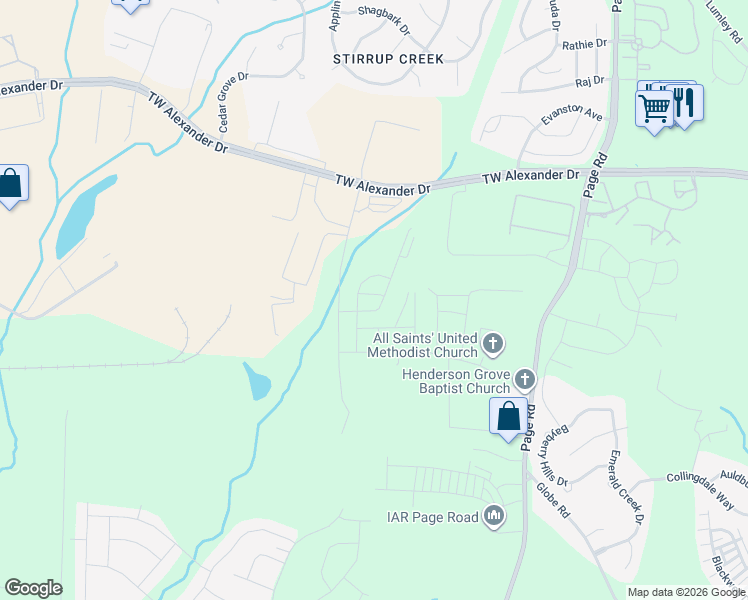 map of restaurants, bars, coffee shops, grocery stores, and more near 217 Brier Summit Place in Durham
