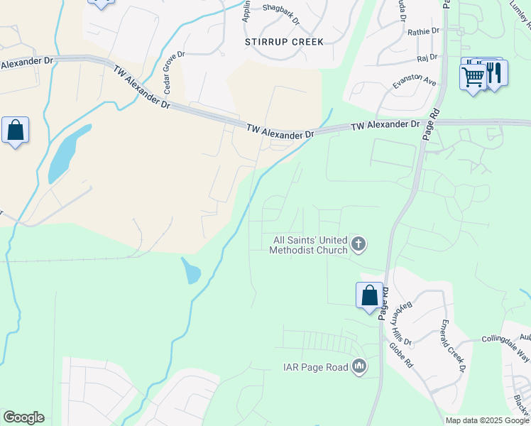 map of restaurants, bars, coffee shops, grocery stores, and more near 217 Brier Summit Place in Durham