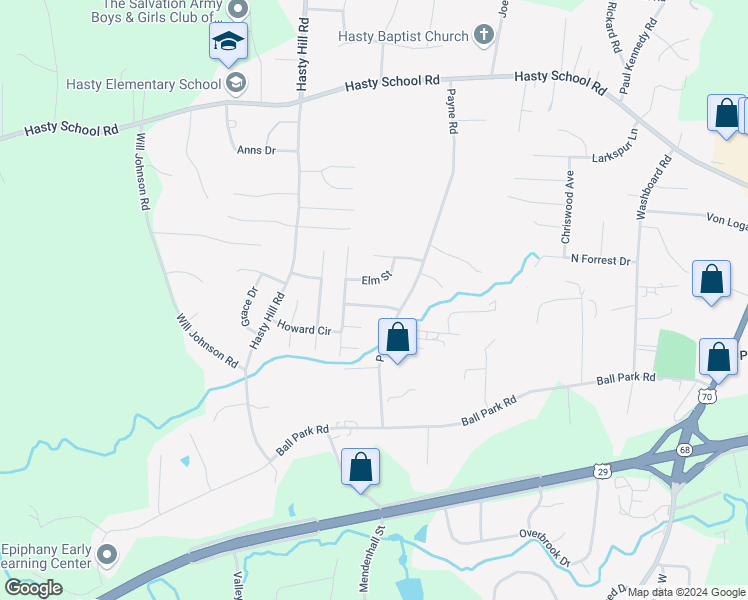 map of restaurants, bars, coffee shops, grocery stores, and more near 6 Magnolia Lane in Thomasville