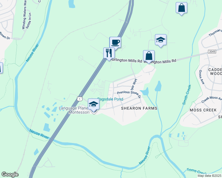 map of restaurants, bars, coffee shops, grocery stores, and more near 4205 Ginger Sprout Drive in Wake Forest