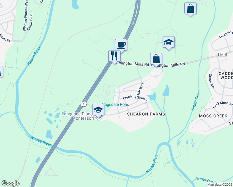 map of restaurants, bars, coffee shops, grocery stores, and more near 4205 Ginger Sprout Drive in Wake Forest