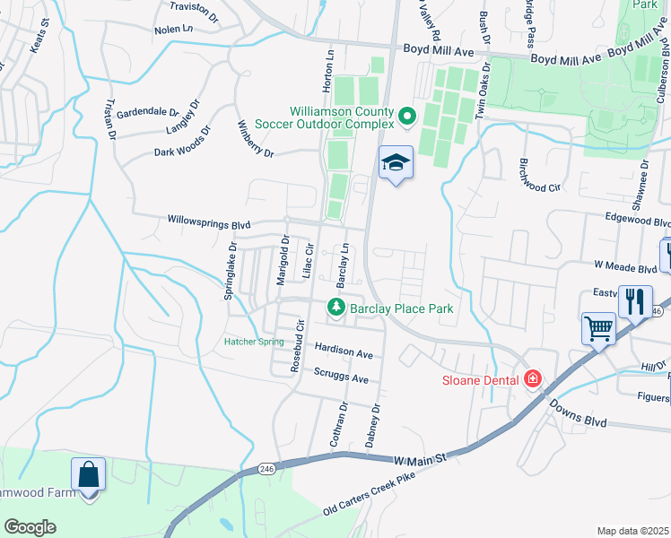 map of restaurants, bars, coffee shops, grocery stores, and more near 304 Cullman Court in Franklin