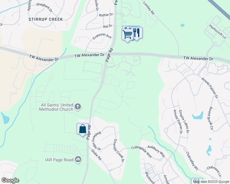 map of restaurants, bars, coffee shops, grocery stores, and more near 1028 Brightskies Street in Morrisville