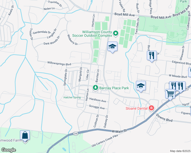 map of restaurants, bars, coffee shops, grocery stores, and more near 304 Cullman Court in Franklin