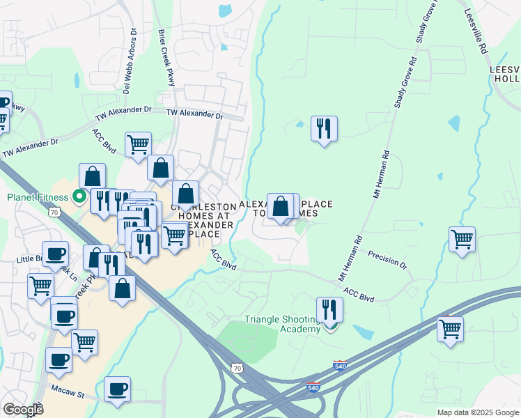 map of restaurants, bars, coffee shops, grocery stores, and more near 7894 Spungold Street in Raleigh