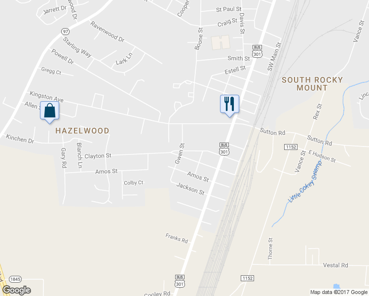 map of restaurants, bars, coffee shops, grocery stores, and more near 328 Clayton Street in Rocky Mount