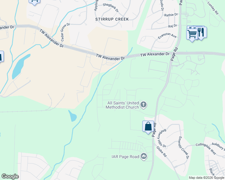 map of restaurants, bars, coffee shops, grocery stores, and more near 302 Brier Summit Place in Durham