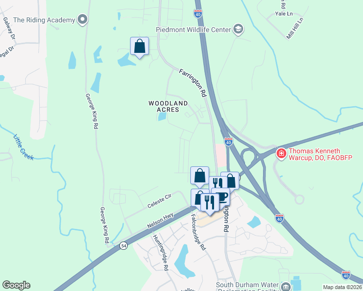 map of restaurants, bars, coffee shops, grocery stores, and more near 5804 Crescent Drive in Chapel Hill
