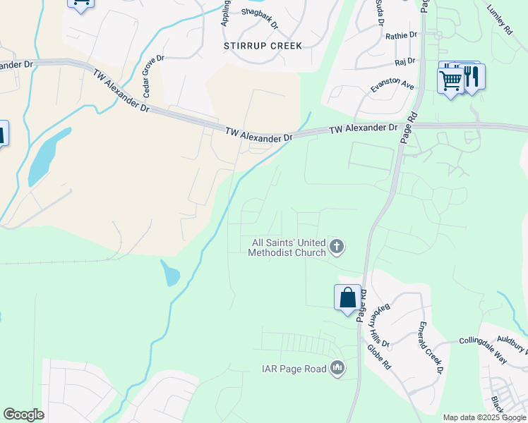 map of restaurants, bars, coffee shops, grocery stores, and more near 515 Judge Court in Durham