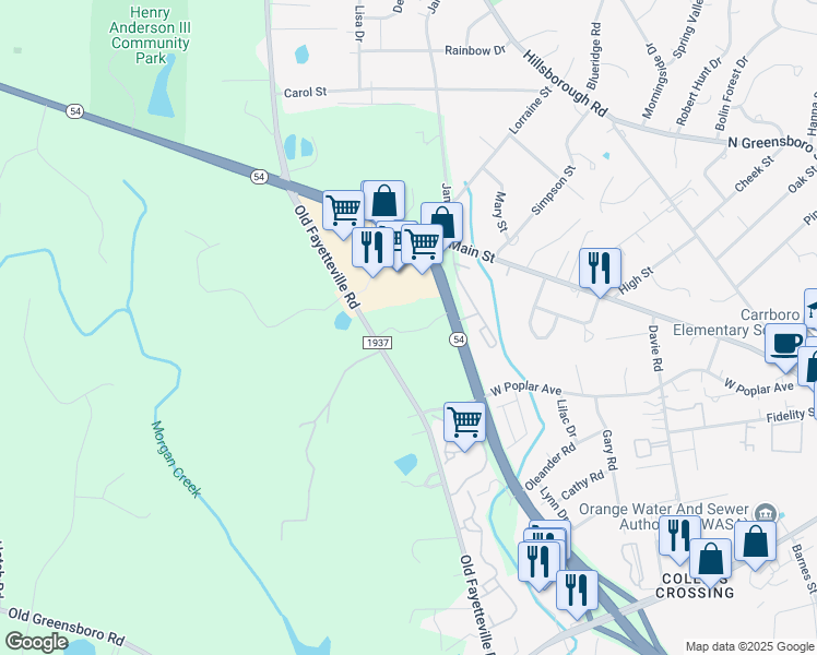map of restaurants, bars, coffee shops, grocery stores, and more near in Carrboro