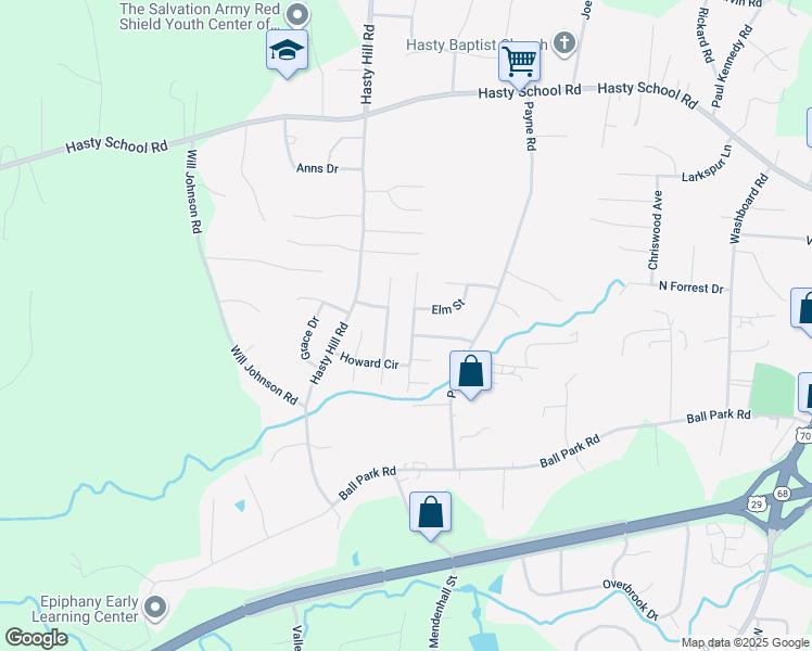 map of restaurants, bars, coffee shops, grocery stores, and more near 203 Red Bud Lane in Thomasville