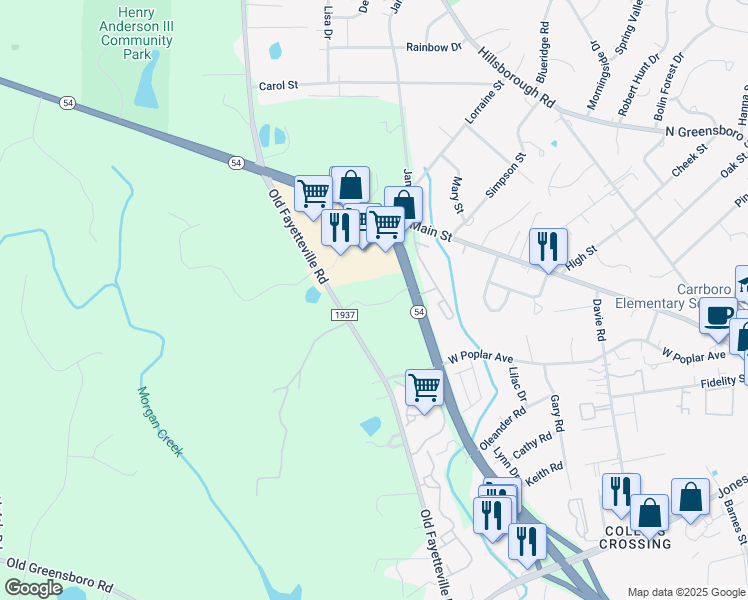 map of restaurants, bars, coffee shops, grocery stores, and more near in Carrboro