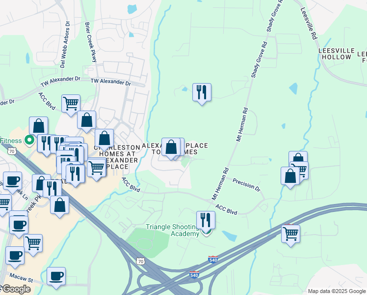 map of restaurants, bars, coffee shops, grocery stores, and more near 7818 Spungold Street in Raleigh
