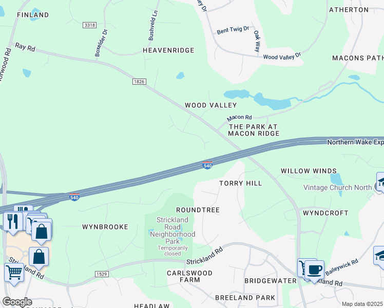 map of restaurants, bars, coffee shops, grocery stores, and more near 9809 Gralyn Road in Raleigh