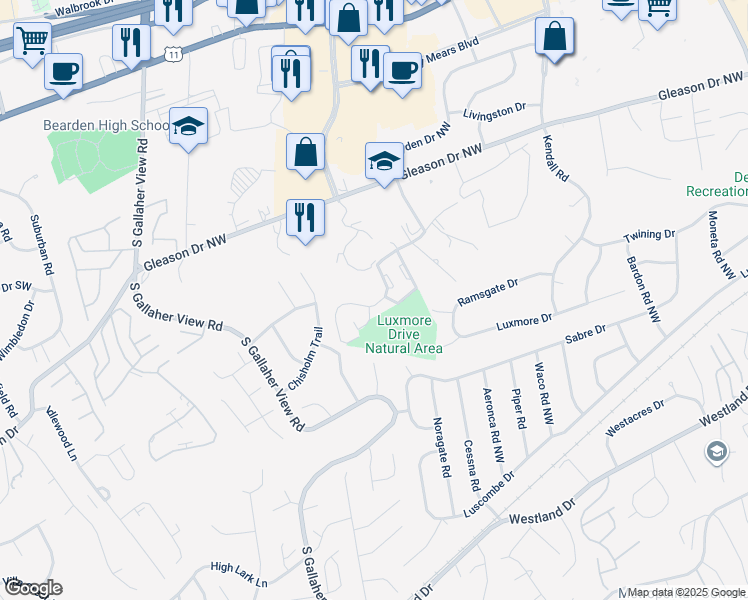 map of restaurants, bars, coffee shops, grocery stores, and more near 603 Weybridge Lane in Knoxville