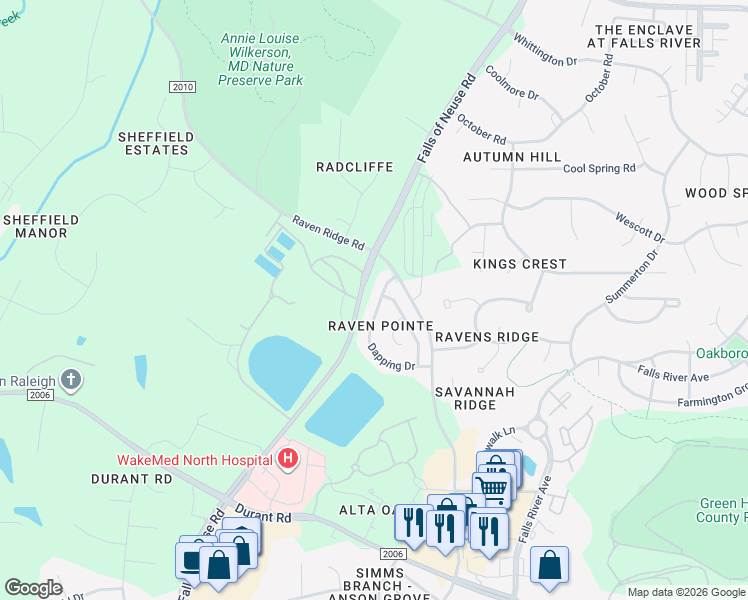map of restaurants, bars, coffee shops, grocery stores, and more near 10454 Dapping Drive in Raleigh